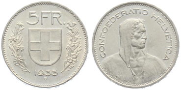 Preview: 5 Franken 1933 B - vorzüglich