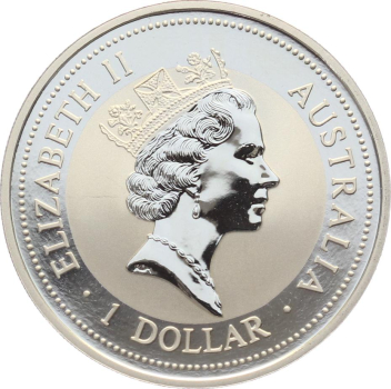 Preview: Australien 1 Dollar 1996 Kookaburra - 1 Unze Feinsilber - Privymark "Great Britan"