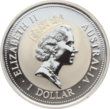 Preview: Australien 1 Dollar 1996 Kookaburra - 1 Unze Feinsilber - Privymark "Basler Stab"