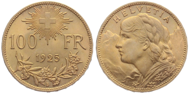 Preview: *Schweiz 100 Franken 1925 B - Gold Vreneli