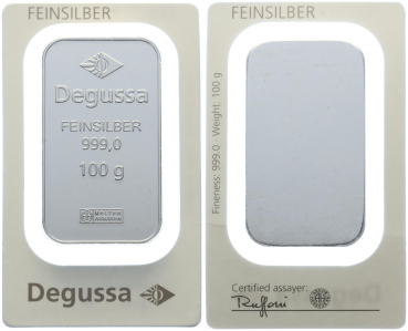 Preview: 100 Gramm Silberbarren Degussa 999 Feinsilber