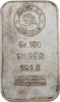 100 Gramm Silberbarren Argor SA - Chiasso