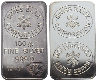 Preview: 100 Gramm Silberbarren - Swiss Bank Corporation