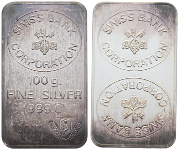 Preview: 100 Gramm Silberbarren Swiss Bank Corporation
