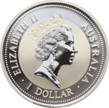 Preview: Australien 1 Dollar 1996 Kookaburra - 1 Unze Feinsilber - Privymark "Belgium"