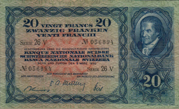 Schweiz 20 Franken Banknote Heinrich Pestalozzi