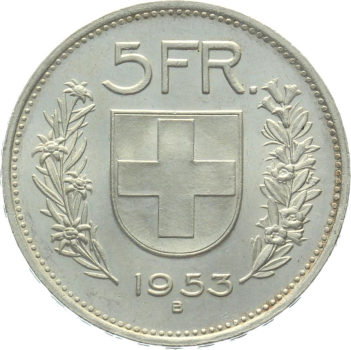 Preview: 5 Franken 1953 B - fast unzirkuliert