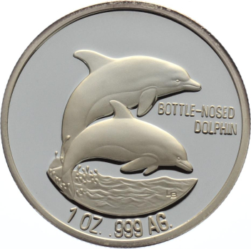 Turks & Caicos 20 Crowns 1998 - Delphin - 1 Unze Feinsilber