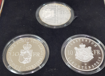 Liechtenstein 10 Franken Prestige Set 1988, 1990, 2006 - Franz Josef II., Hans Adam II., Johann I.