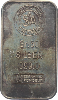 Preview: 50 Gramm Silberbarren Argor SA Chiasso