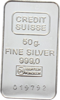 Preview: 50 Gramm Silberbarren Credit Suisse