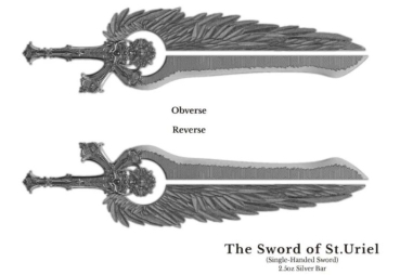 2.5 Unzen Silberbarren 2025 - Südkorea Engel Schwert des Heiligen Uriel - geformter Barren