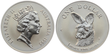 Australien 1 Dollar 1995 Känguru - 1 Unze Feinsilber