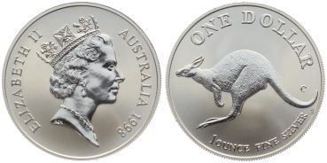 Australien 1 Dollar 1998 Känguru - 1 Unze Feinsilber