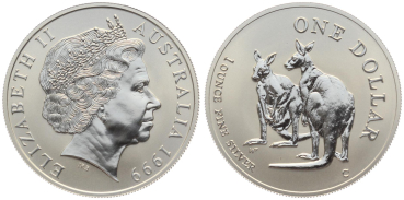 Australien 1 Dollar 1999 Känguru - 1 Unze Feinsilber