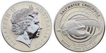 Australien 1 Dollar 2013 Salzwasserkrokodil Bindi - 1 Unze Feinsilber