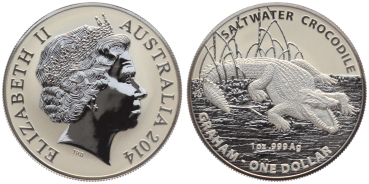 Australien 1 Dollar 2014 Salzwasserkrokodil Graham - 1 Unze Feinsilber