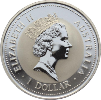 Preview: Australien 1 Dollar 1997 Kookaburra - 1 Unze Feinsilber - Privymark "Finnland"