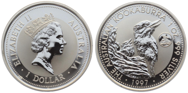 Preview: Australien 1 Dollar 1997 Kookaburra - 1 Unze Feinsilber - Privymark "Niederlande"