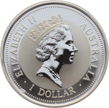 Preview: Australien 1 Dollar 1997 Kookaburra - 1 Unze Feinsilber - Privymark "Niederlande"