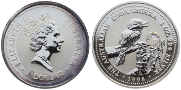 Preview: Australien 1 Dollar 1998 Kookaburra - 1 Unze Feinsilber - Privymark "Luxembourg"