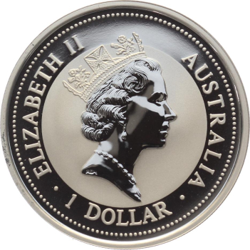 Preview: Australien 1 Dollar 1997 Kookaburra - 1 Unze Feinsilber - Privymark "Dänemark"