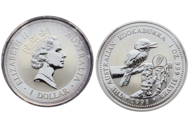 Preview: Australien 1 Dollar 1998 Kookaburra - 1 Unze Feinsilber - Privymark "Irland"