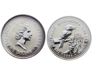 Preview: Australien 1 Dollar 1998 Kookaburra - 1 Unze Feinsilber - Privymark "Schweden"