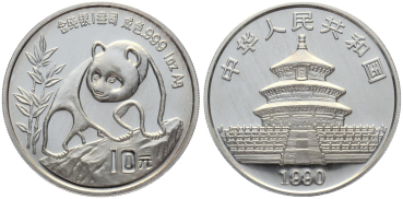 Preview: China 10 Yuan 1990 Silber Panda - 1 Unze Feinsilber Preview: China 10 Yuan 1990 Silber Panda - 1 Unze Feinsilber