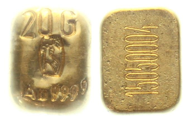 Goldbarren zu 20 Gramm - gegossen - zertifiziert
