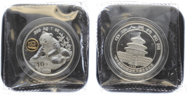Preview: China 10 Yuan 1998 Silber Panda - Air Show China - 1 Unze Feinsilber