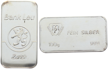 Preview: 100 Gramm Silberbarren Bank Leu Zürich