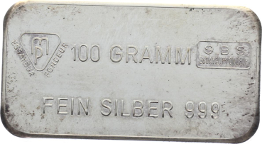 Preview: 100 Gramm Silberbarren Schweizerischer Bankverein - MP Edelmetalle
