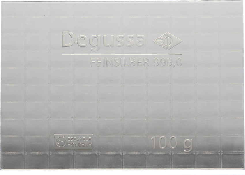 100 x 1 Gramm Silberbarren Degussa Tafelbarren
