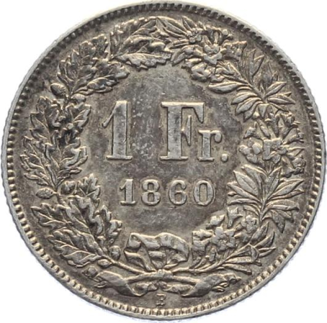 Schweiz 1 Franken 1860 B - sitzende Helvetia