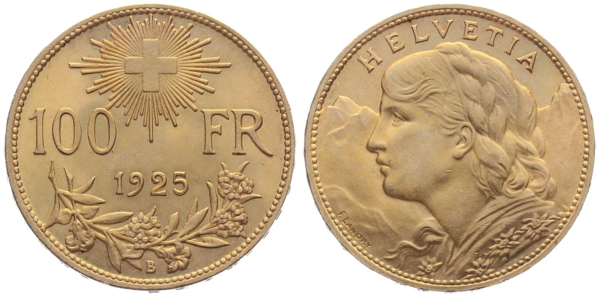 *Schweiz 100 Franken 1925 B - Gold Vreneli