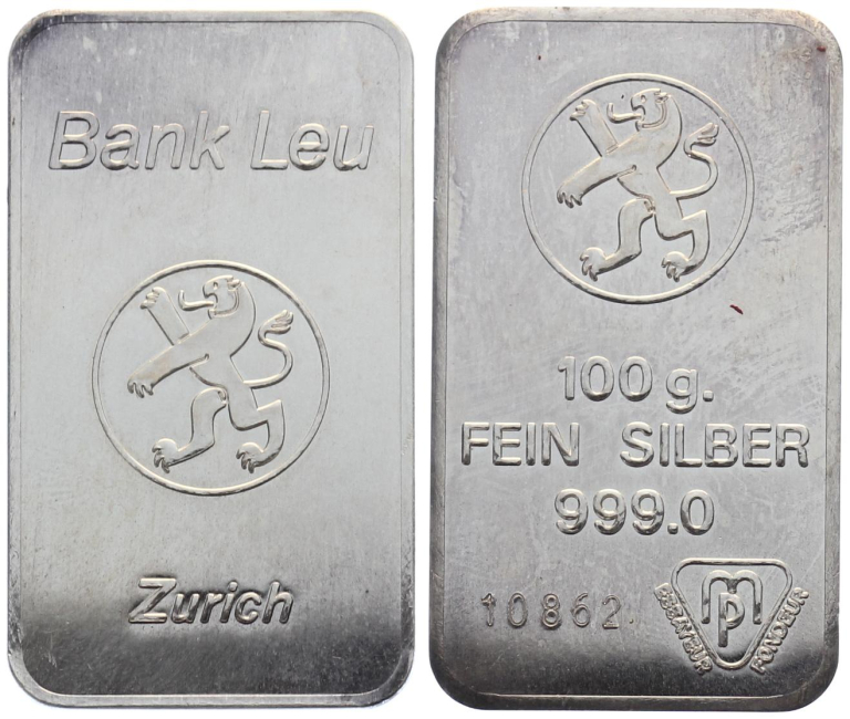 100 Gramm Silberbarren - Bank Leu