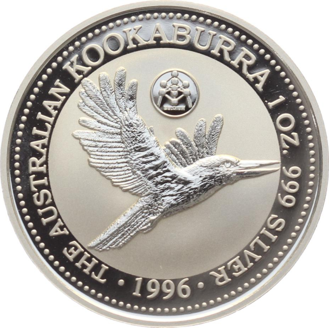 Australien 1 Dollar 1996 Kookaburra - 1 Unze Feinsilber - Privymark "Belgium"