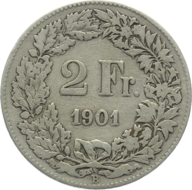 2 Franken 1901 B - seltener Jahrgang