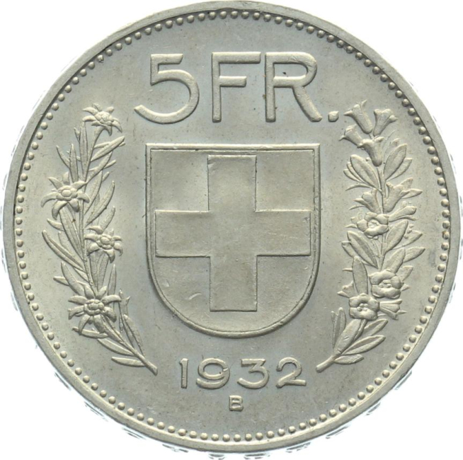 5 Franken 1932 B - vorzüglich