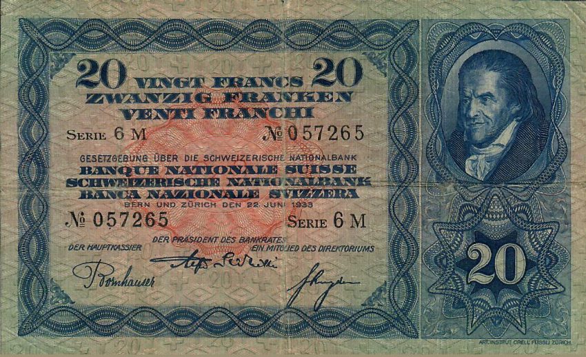 Schweiz 20 Franken Banknote Heinrich Pestalozzi