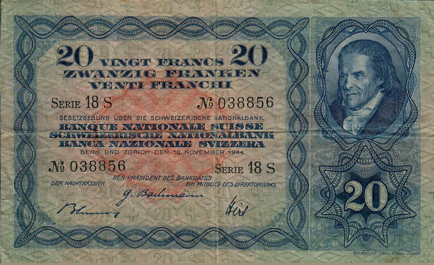 Schweiz 20 Franken Banknote Heinrich Pestalozzi
