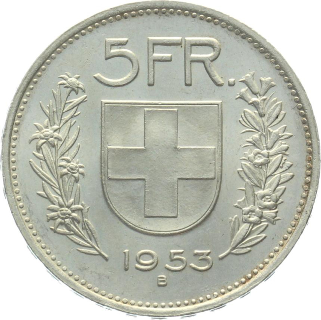 5 Franken 1953 B - fast unzirkuliert