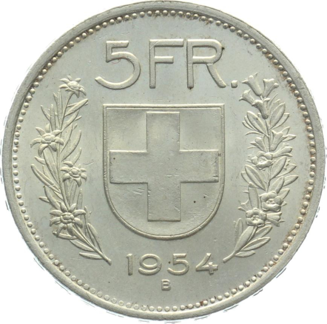 5 Franken 1954 B - fast unzirkuliert
