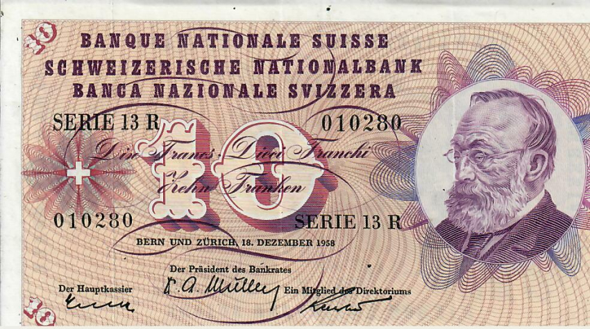 10 Franken Schweizer Banknote mit Gottfried Keller – historische Banknote der 5. Serie