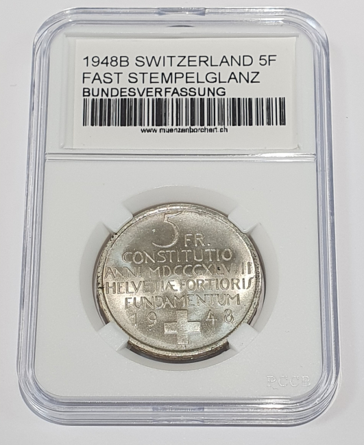 Schweiz 5 Franken 1948 B - Bundesverfassung - fast stempelglanz