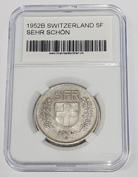 Schweiz 5 Franken 1952 B - sehr schön