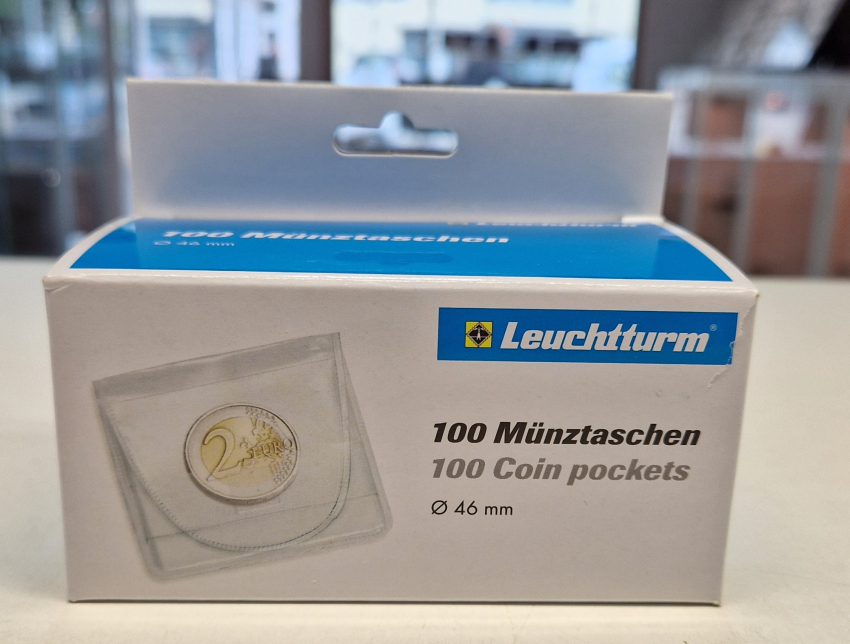 Münz-Hüllen aus glasklarer PVC-Folie, 50 x 50 mm, 100er-Packung