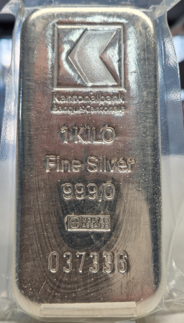 1 Kg Silberbarren Kantonalbank, gegossen
