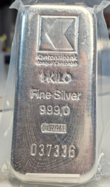 1 Kg Silberbarren Kantonalbank, gegossen